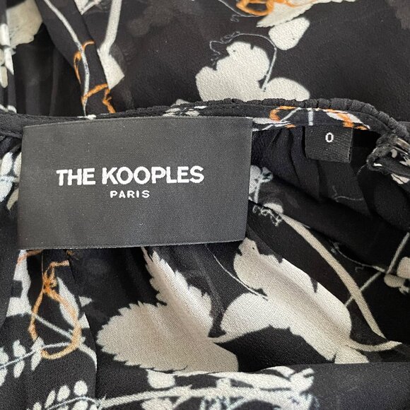 The Kooples Paris Black Short Floral Print Dress with Gathers Women’s Size 0 - Picture 4 of 12